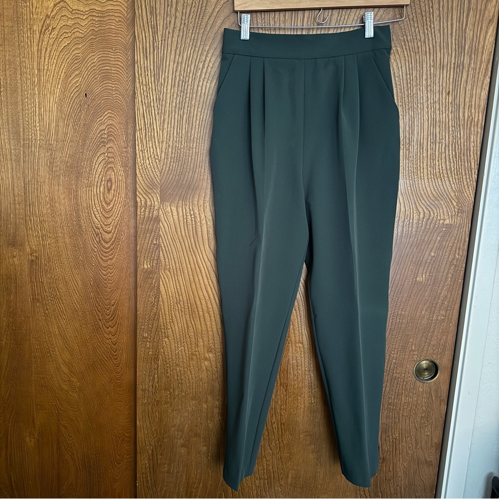 Dark Green High-Waist Tapered Trousers
